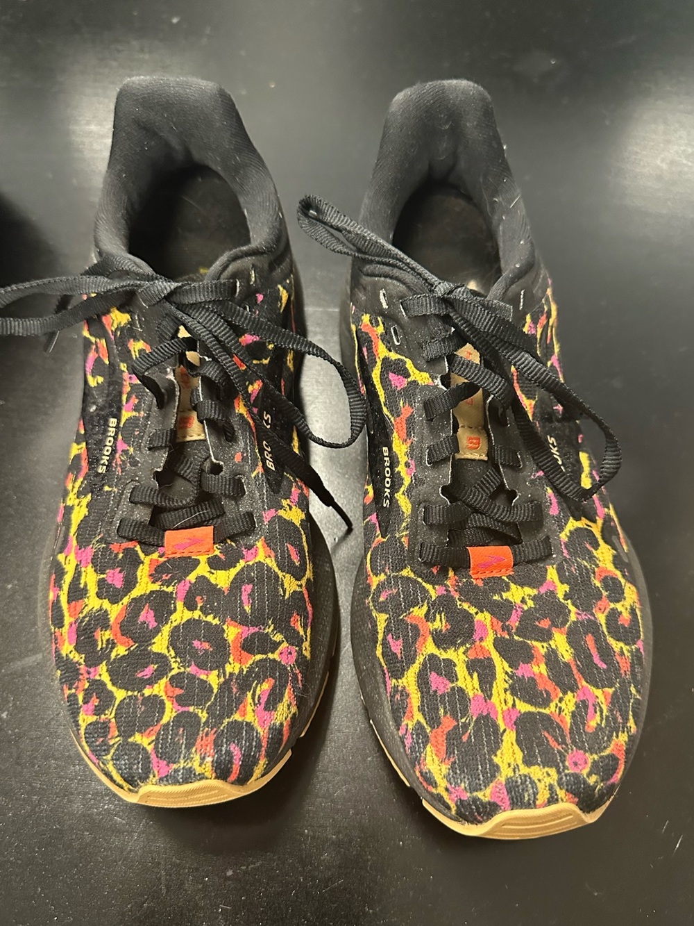 Brooks Leopard Print Running Shoes - Black with Yellow & Pink Accents